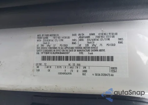 2024 Ford Transit-250 from USA, damaged, VIN 1FTBR1C82RKB46357